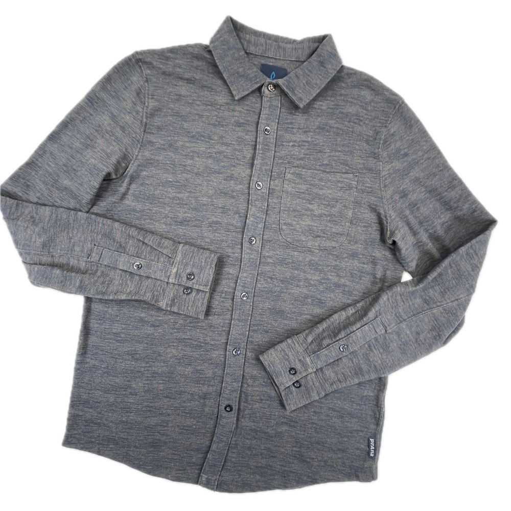 prAna Ronnie Long Sleeve Shirt M Gray Heather Organic Knit Shacket Minnimailist